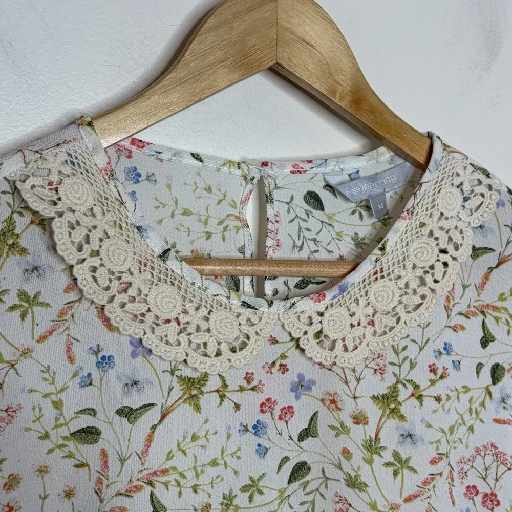 Floral Lace Peter Pan Collar Sleeveless Top Womens M 10 Cottagecore Twee Spring